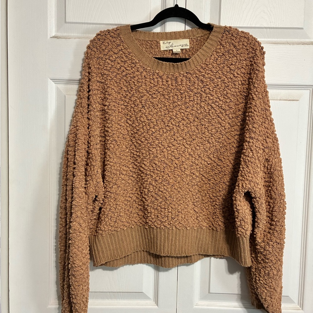 Vintage Textured Tan Crop Sweater